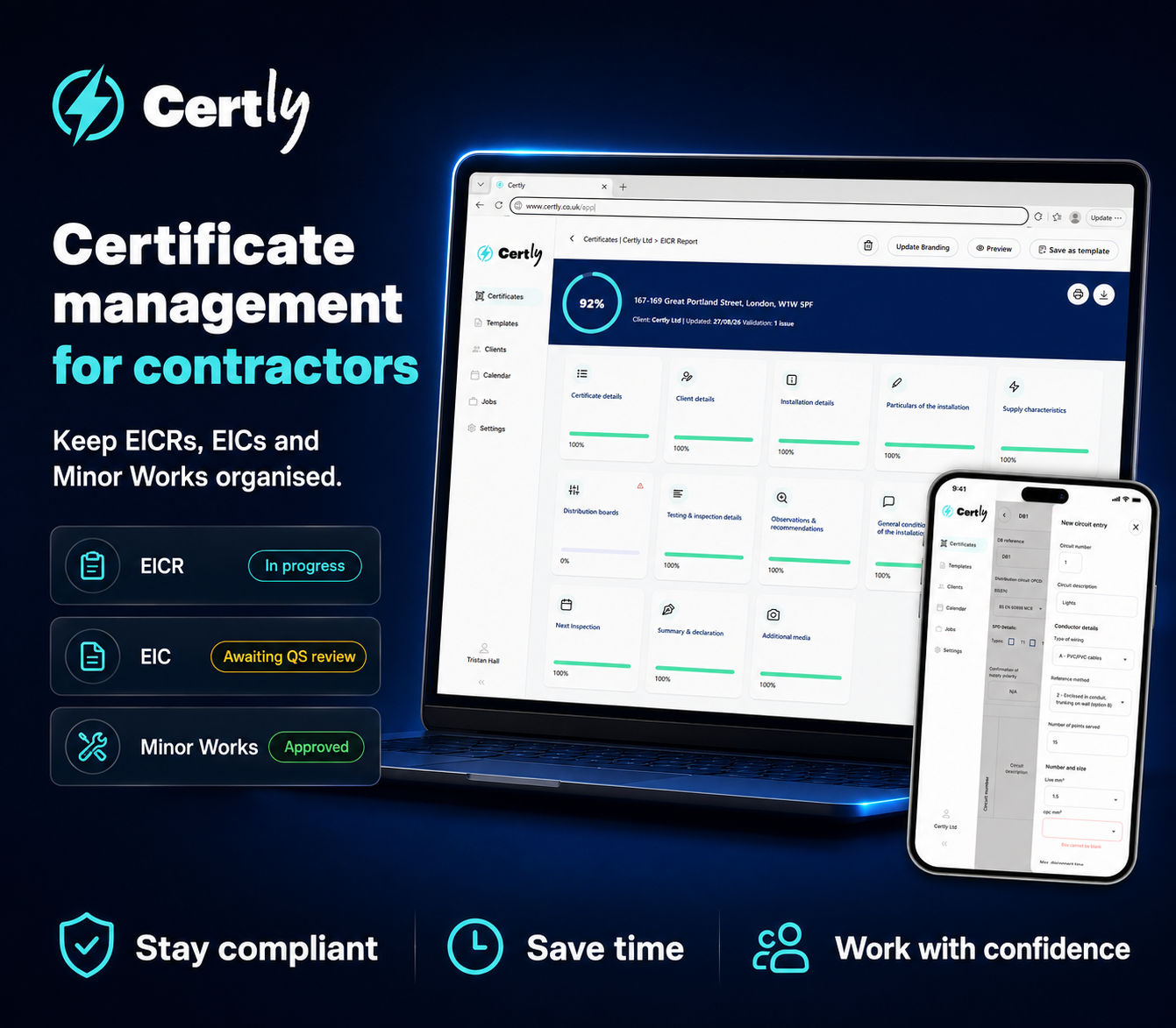 Electrical Certificate Management Software for Contractors | Certly