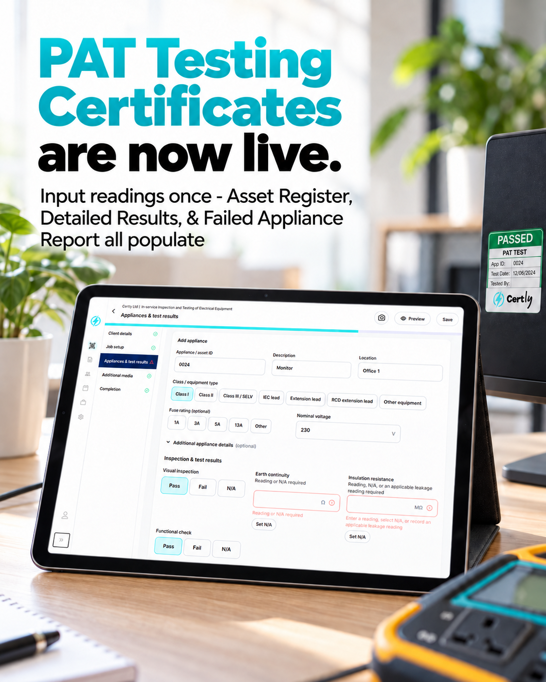 PAT Testing Software & PAT Certificates | Certly
