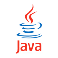 Java programming language logo with red steam and blue cup icon above the word Java.