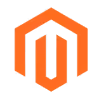 Magento eCommerce platform logo with stylized M design in orange and black background.