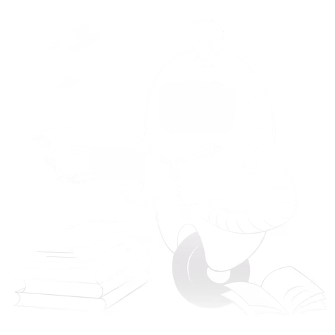 Robot with flexible arms reading and holding books, with birds flying in the background.