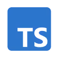 Blue square icon with white letters TS representing TypeScript logo.