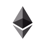 Gray Ethereum logo with a three-dimensional diamond shape on a black background.