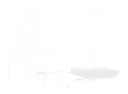 Two men sitting and shaking hands across a table with papers and coffee cups.