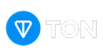Blue circular icon with white geometric shapes next to the word TON in white text.