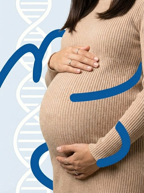 Illustration of pregnancy and DNA strands used to explain NIPT in Manchester and early genetic screening.
