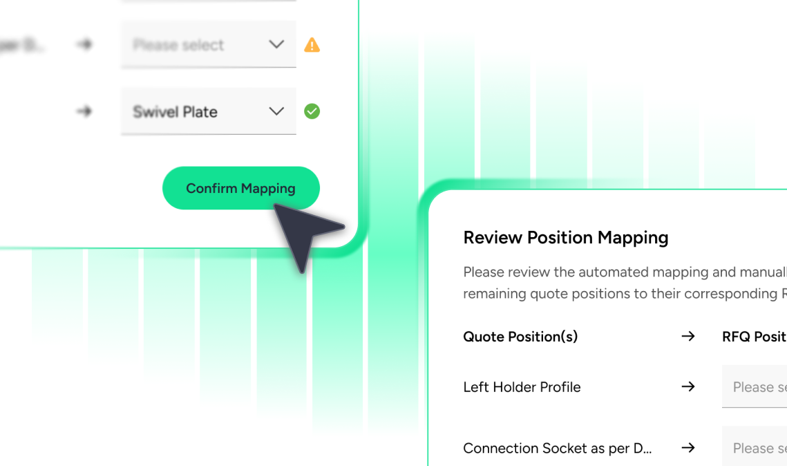 Visual from the Partfox September Update: The new Position Mapping feature allows manufacturers to automatically match quote positions to RFQ items – enabling faster, error-free quoting directly within the platform.