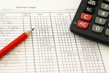 Ledger, pencil, and calculator