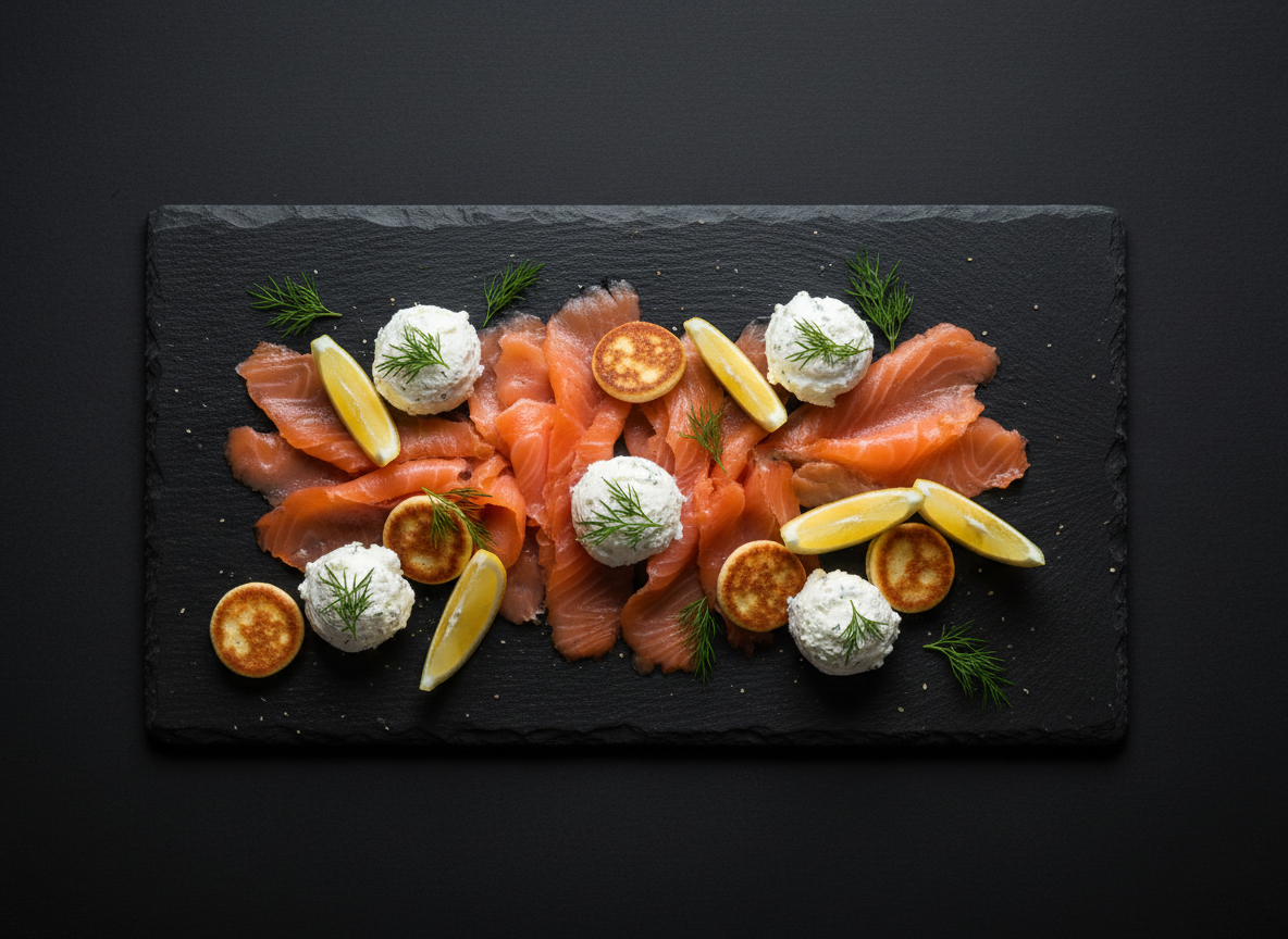 Saumon fumé maison – Blinis & Fromage frais citron-échalote
