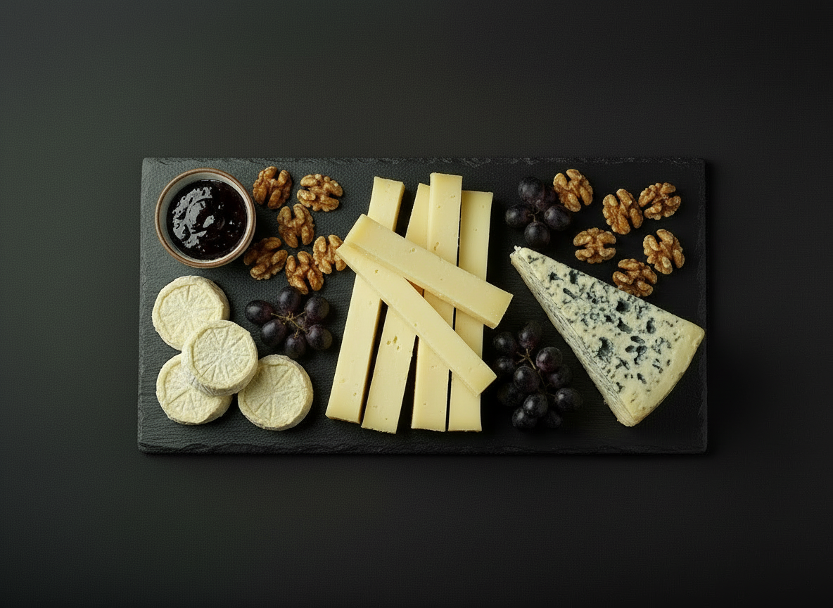Plateau de trio de fromages au lait cru – Comté, Rocamadour & Bleu d’Auvergne