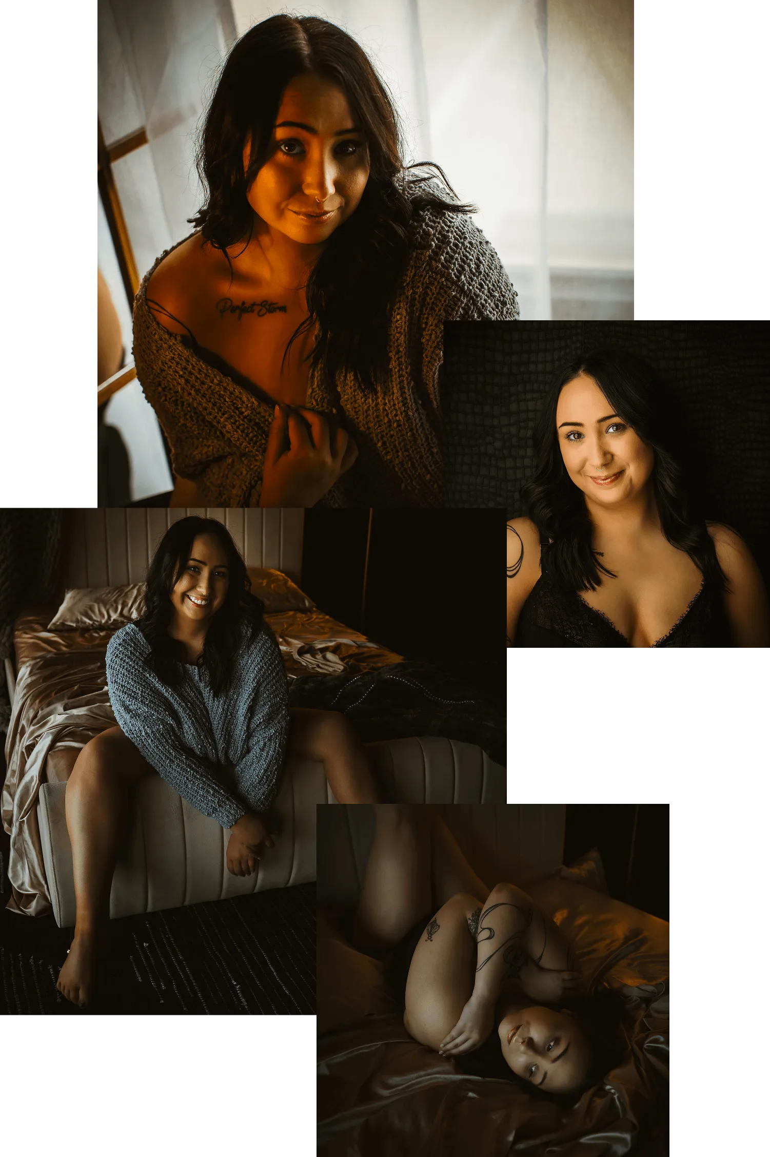 Collage from Lady M's boudoir photoshoot with Steamy Esteem.