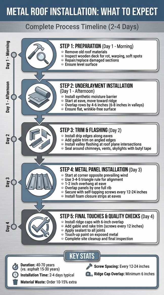 Metal Roof Installation Process: 5-Step Timeline from Preparation to Completion
