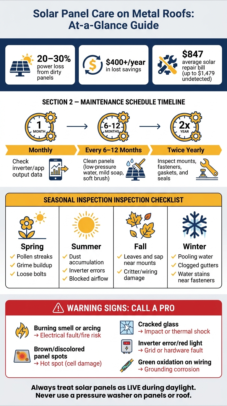 Solar Panel Maintenance on Metal Roofs: Seasonal Inspection Checklist & Key Stats