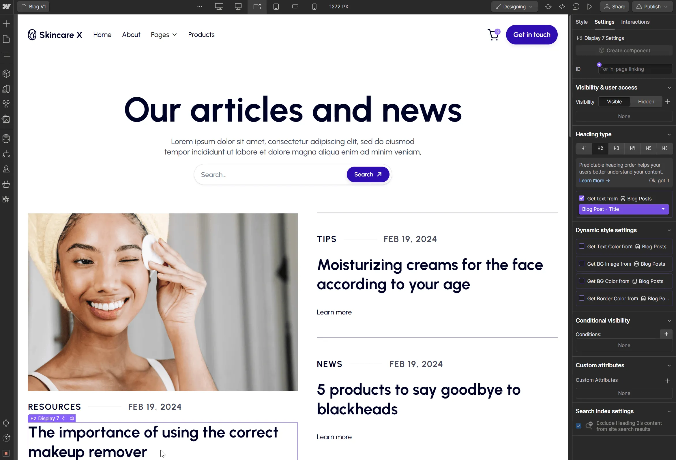 CMS Content - Skincare X Webflow Template