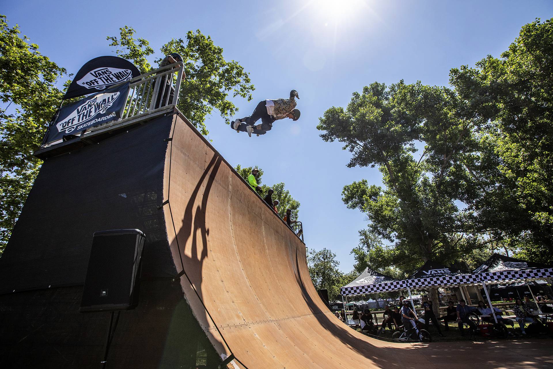 Skateboarder doing a half pipe