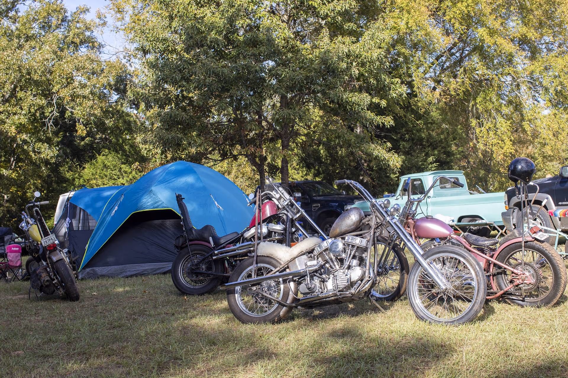 Riders camping with tents