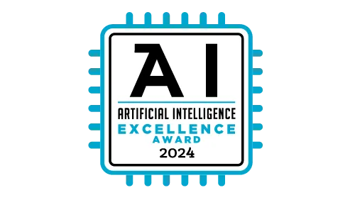Artificial Intelligence Excellence Award 2024 badge with a microchip design.
