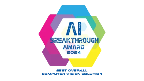 Hexagonal logo with colorful segments and text reading 'AI Breakthrough Award 2024'.