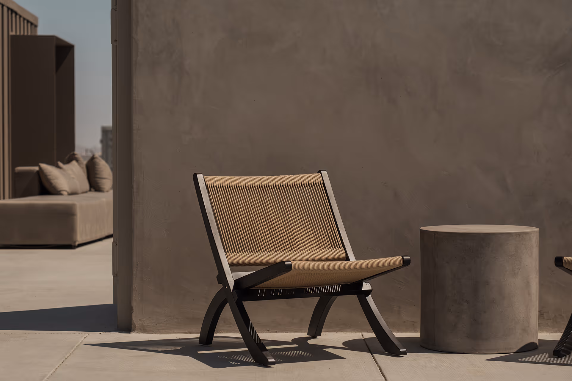 Reset Hotel outdoor lounge with modern seating and patio design in Twentynine Palms.