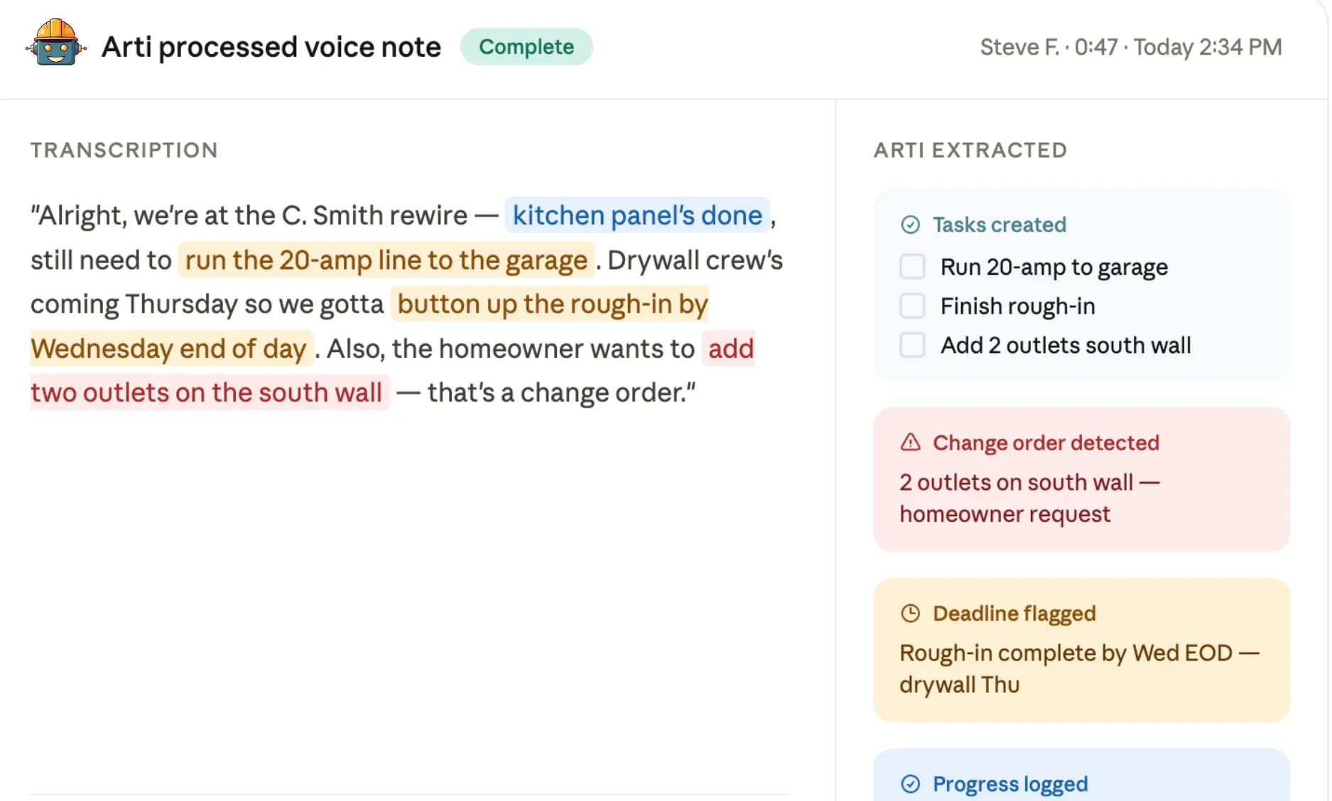 Arti AI Processed voice note
