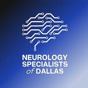 Logo featuring a stylized brain circuit design above the text 'Neurology Specialists of Dallas' on a blue gradient background.