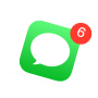 Green chat bubble icon with a red notification badge showing six unread messages.