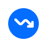 Small blue circular icon with a white downward trending arrow, symbolizing decline in sales.