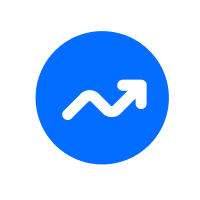 Blue circular icon with a white upward trending arrow, representing growth and analytics.