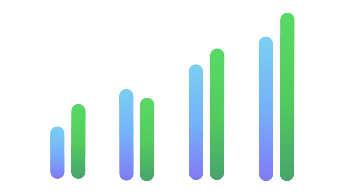 Gradient blue and green bar chart with increasing bars, representing growth and progress.