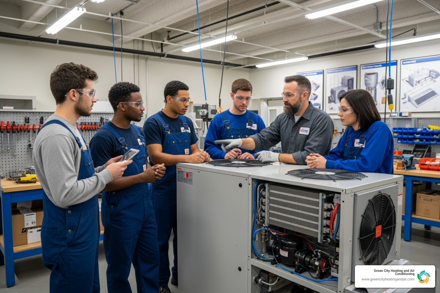 students learning in an HVAC training facility - licensed HVAC technician