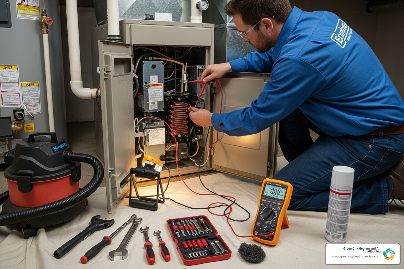 A technician performing a furnace tune-up - furnace repair Federal Way
