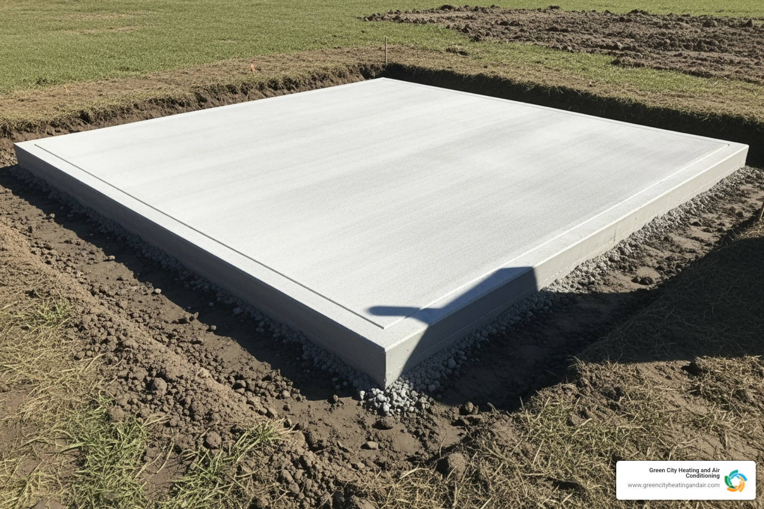 clean, prepared area for an outdoor unit on a concrete pad - heat pump installation