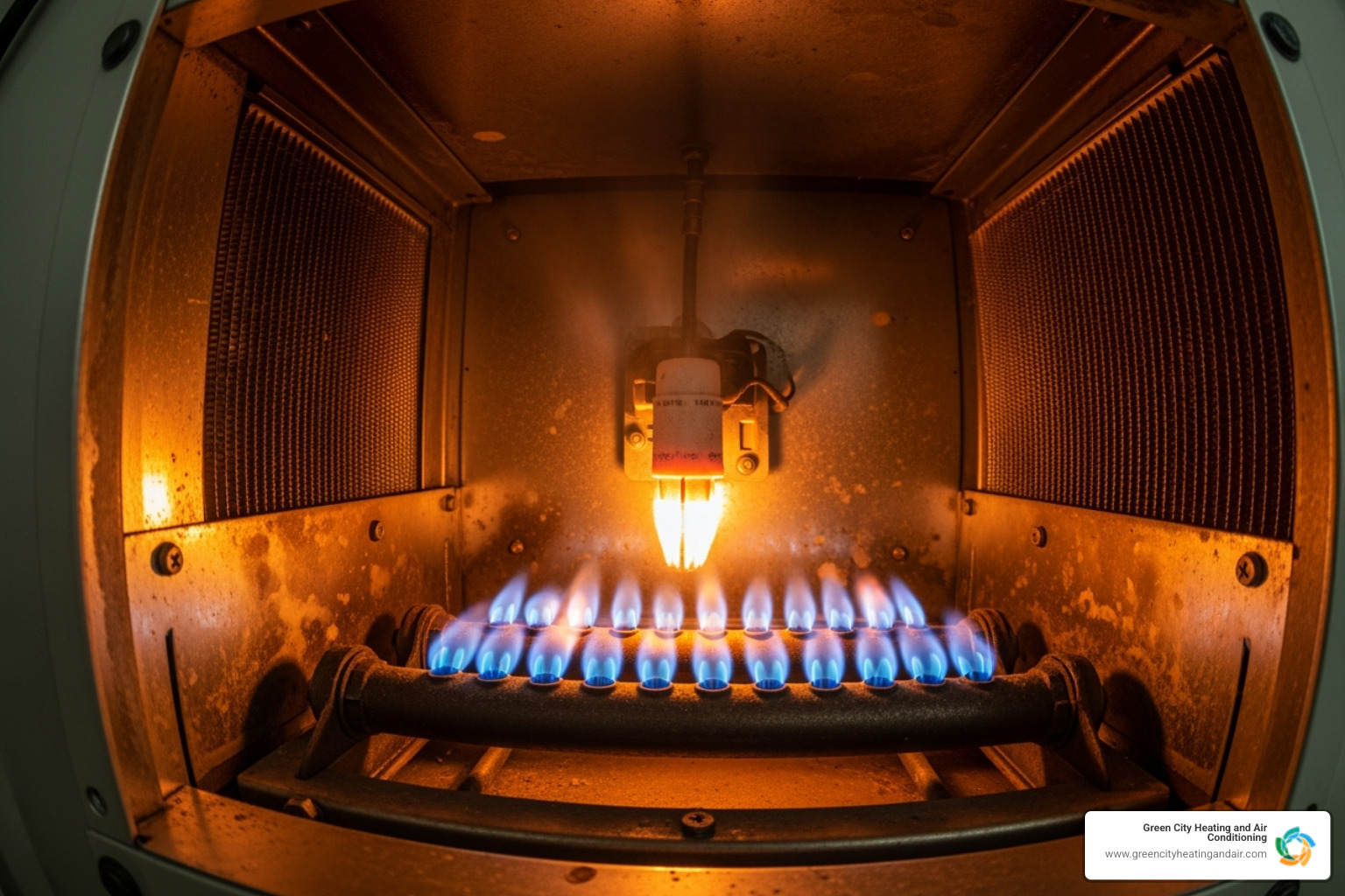 inside of a furnace showing burner assembly and igniter - furnace no heat