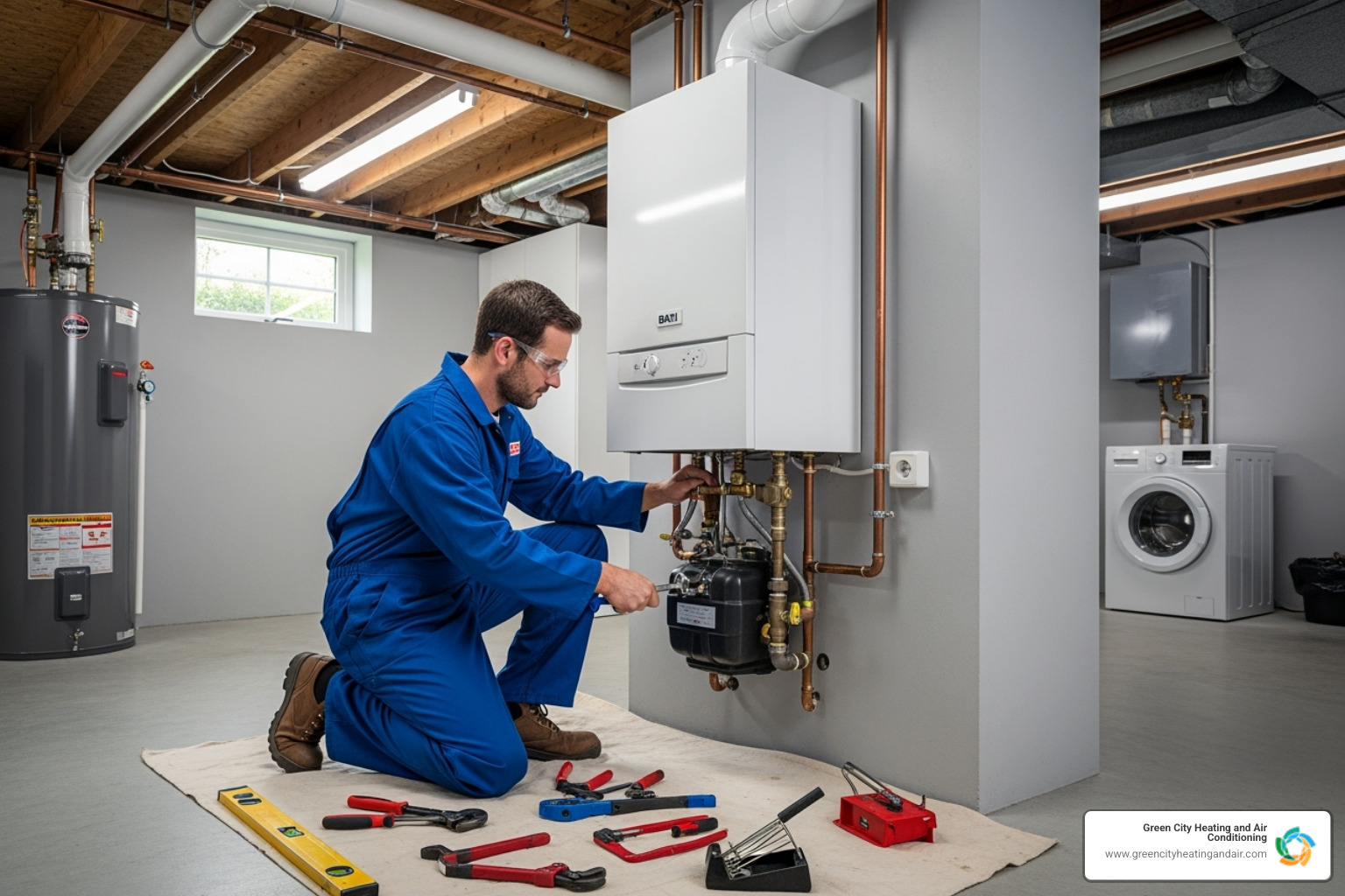 certified technician performing boiler installation - boiler installation bellevue