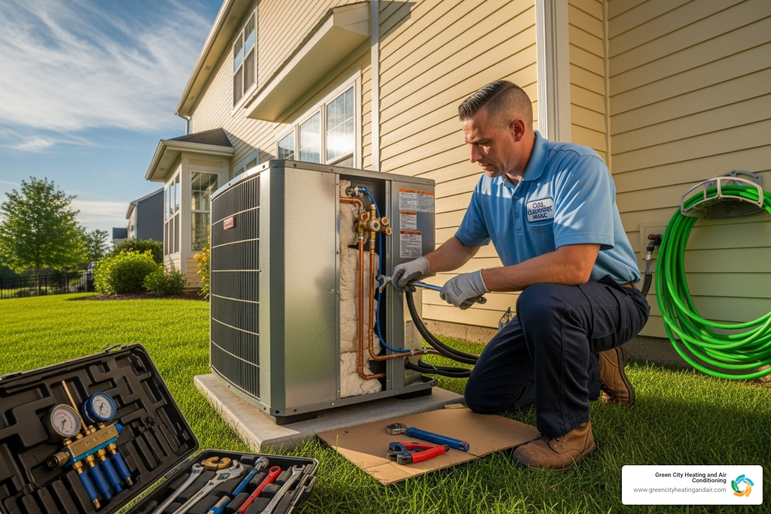 professional technician carefully installing an outdoor AC unit - New AC Unit
