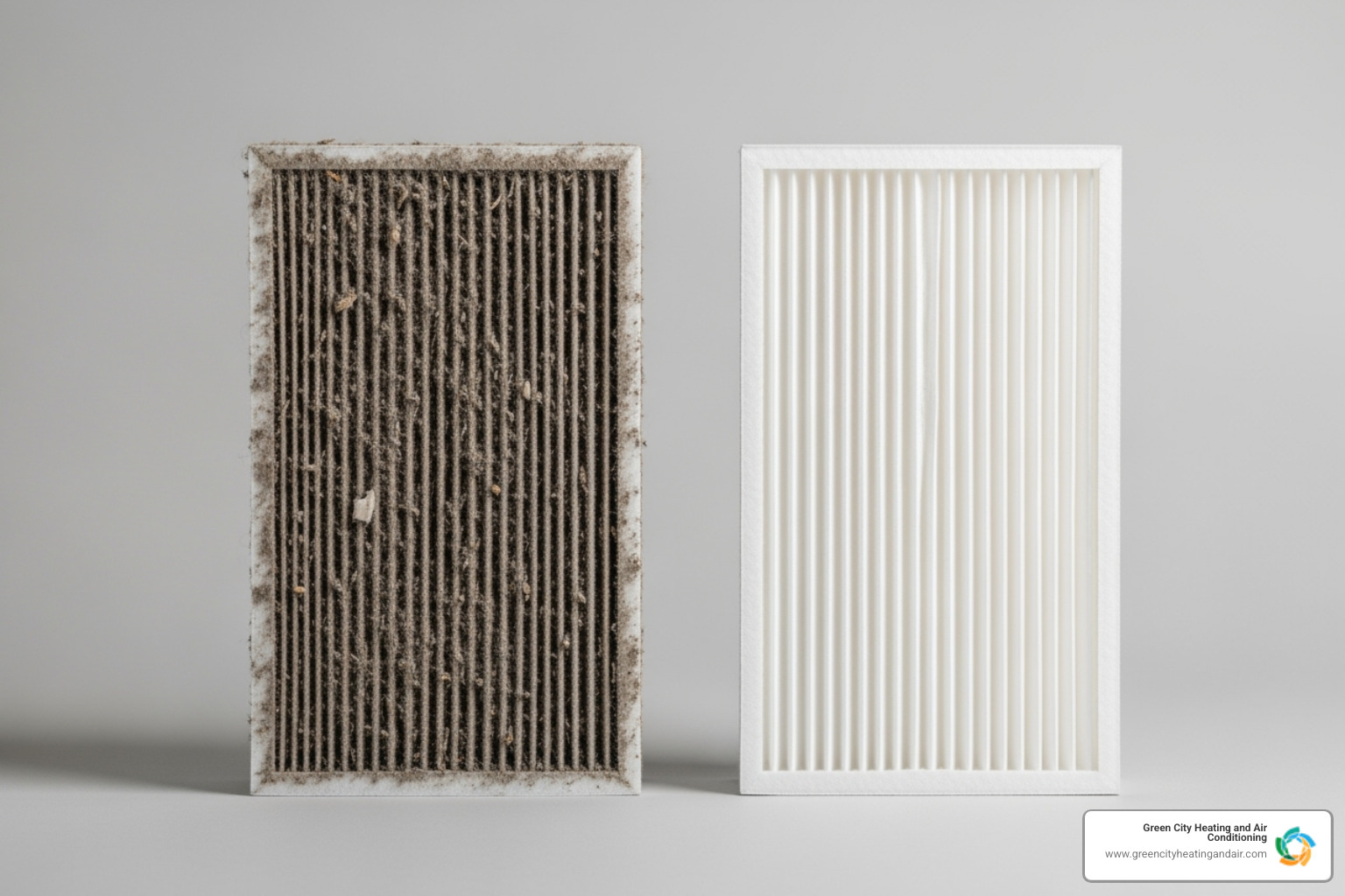 a dirty, clogged furnace air filter next to a clean one - furnace limit switch