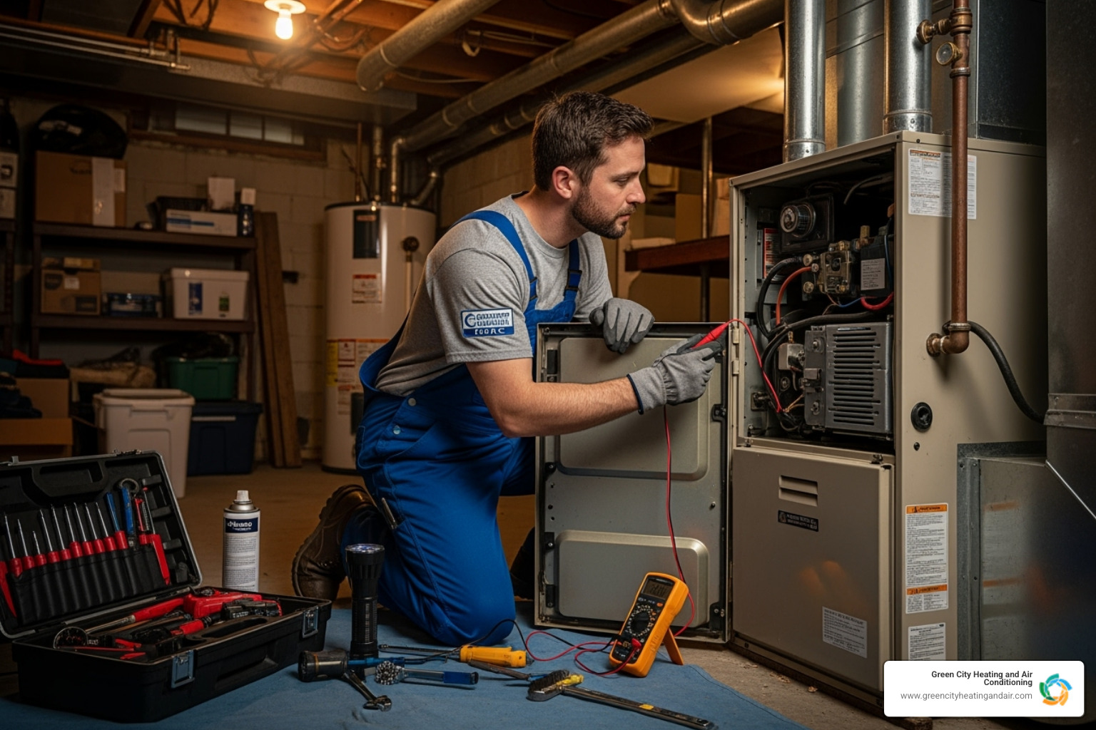 A technician performing a furnace tune-up - furnace repair bellevue