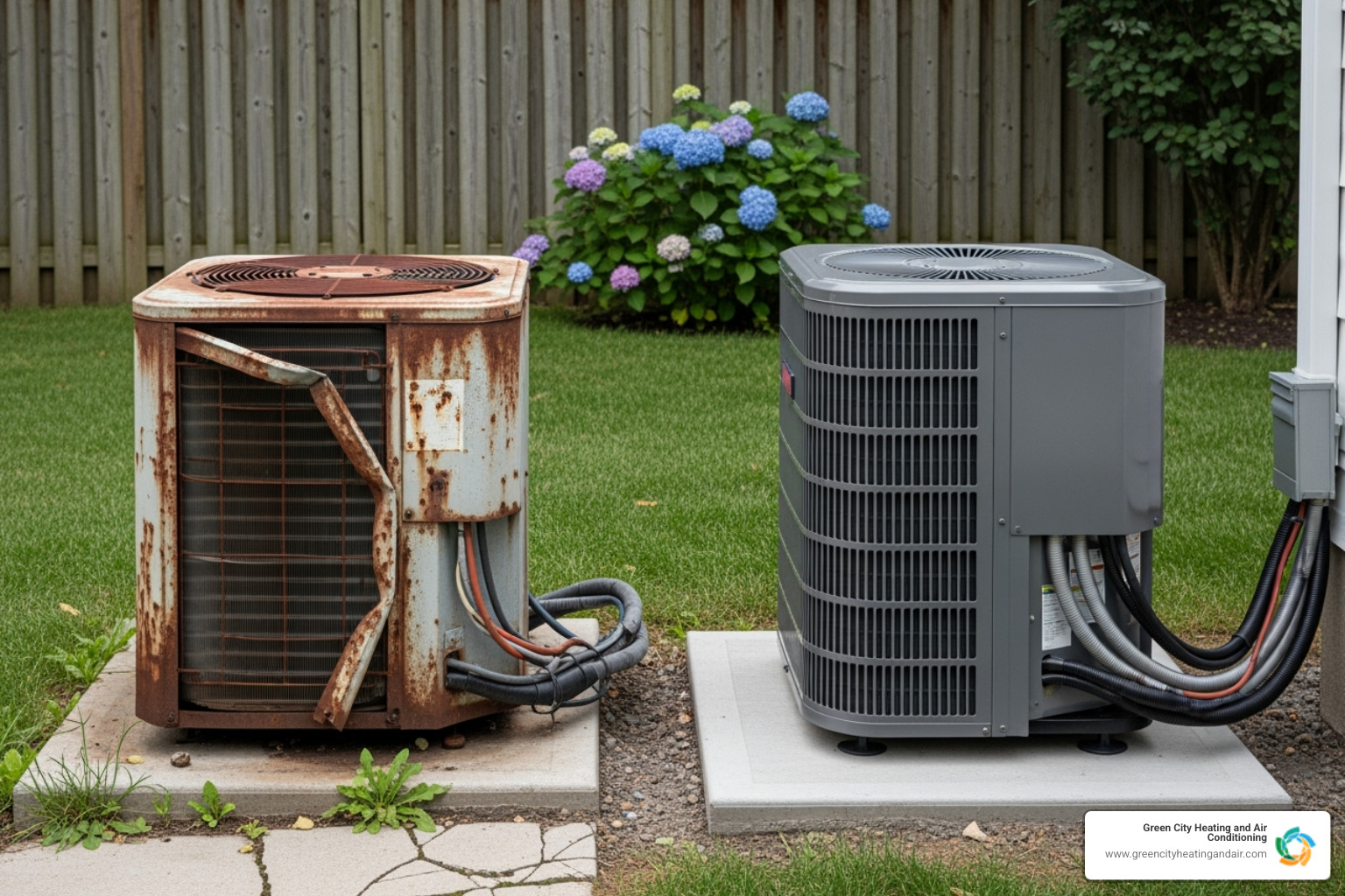 old vs new AC unit - air conditioner installation bellevue