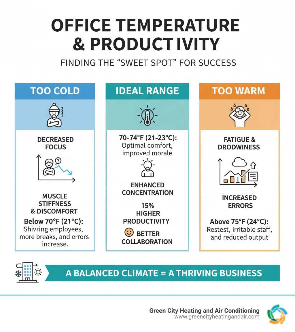 Infographic explaining how office temperature affects employee productivity and focus - commercial ac installation tacoma infographic Infographic explaining how office temperature affects employee productivity and focus - commercial ac installation tacoma infographic