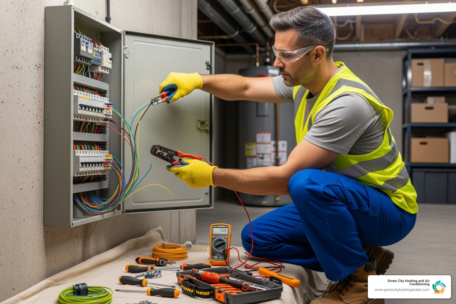 Licensed electrician carefully working on a circuit panel - electrical installation bellevue wa