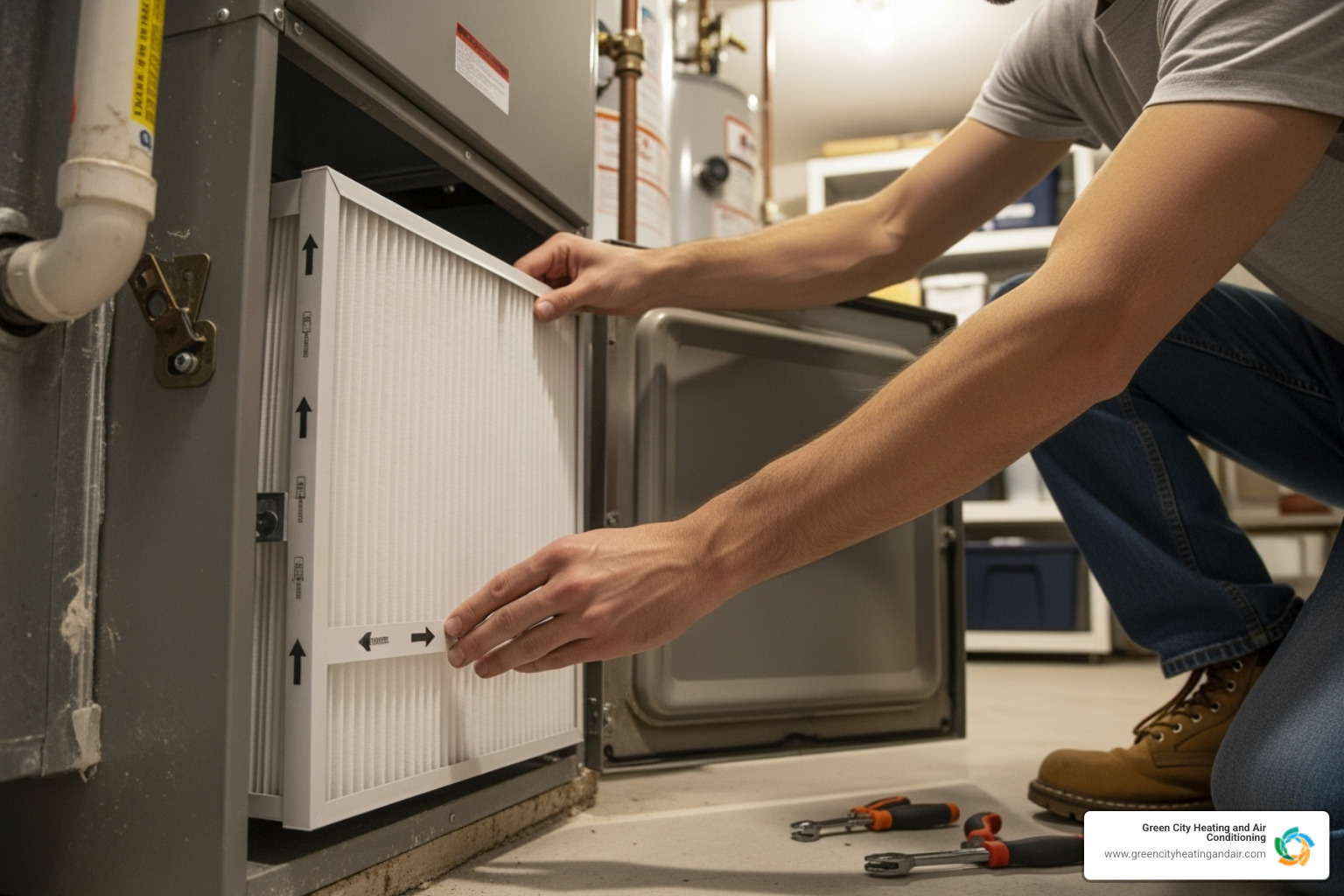 Image of a homeowner changing a clean air filter - ac maintenance seattle