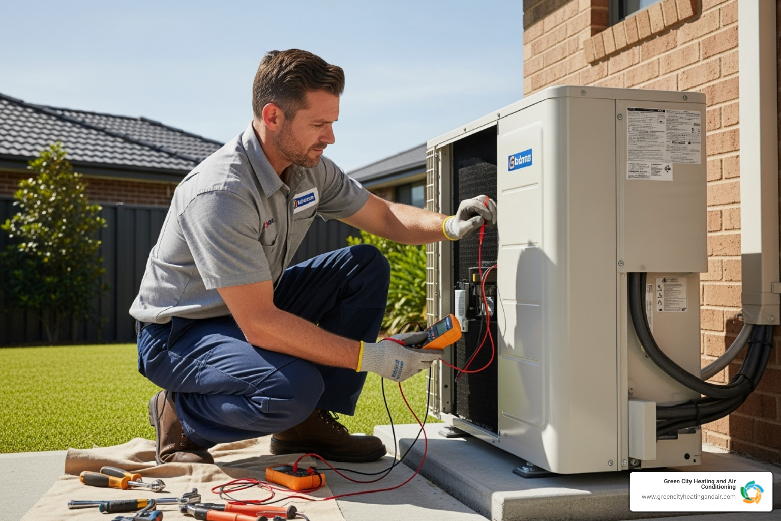 Image of a professional technician servicing an AC unit - ac maintenance seattle