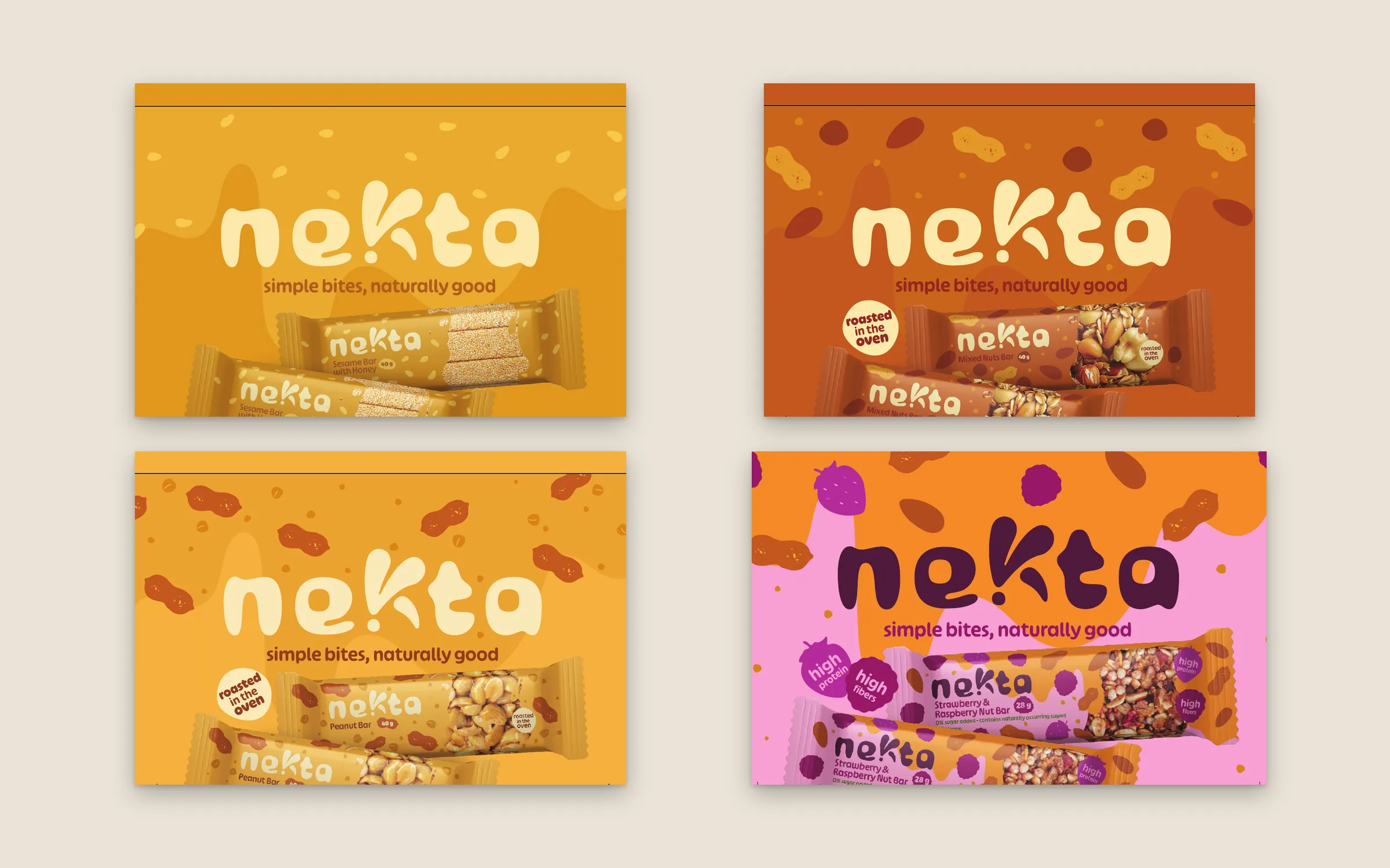 Four Nekta display-box header panels.