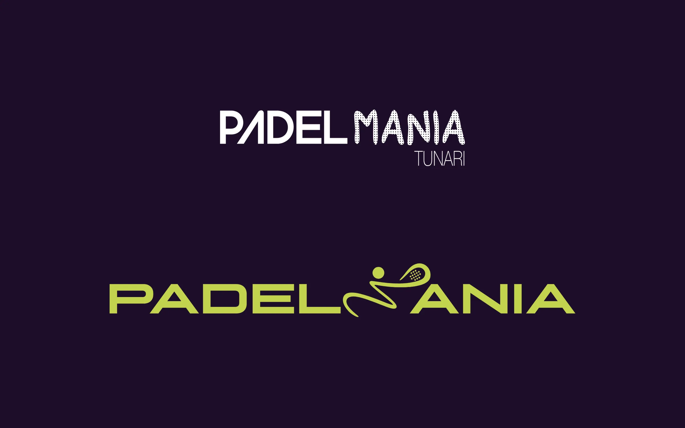 PADELMANIA rebrand, before and after: the old two-word wordmark beside the new PADELMANIA wordmark with the player swoosh.