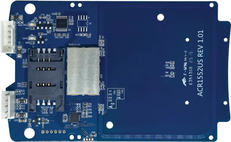 The ACS ACM1552D-C7 is a compact 13.56 MHz HF/NFC reader module supporting ISO 14443 A/B, ISO 15693, ISO 18092, MIFARE and FeliCa technologies, offering high-speed communication, a read range of up to 70 mm, and multiple operating modes including reader/writer, card emulation, and USB keyboard emulation. Featuring an integrated ISO 7816 SAM slot for enhanced security, USB and RS-232 interfaces for flexible integration, an onboard antenna, and firmware upgradeability, it is a robust solution for secure embedded applications such as payment terminals, kiosks, gaming machines, transportation systems, and access control.