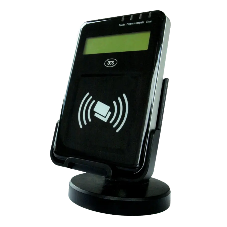 The ACS ACR1222L is a standalone NFC reader terminal featuring 13.56 MHz contactless technology with support for ISO 14443 Type A/B, ISO 18092, MIFARE, and FeliCa, designed for interactive applications requiring user feedback and secure processing. Equipped with a backlit graphic LCD, joystick and button controls, an integrated buzzer, and three ISO 7816-compliant SAM slots, it delivers robust performance for ticketing, loyalty programs, membership systems, transportation, retail, and access control environments. With PC/SC and CCID compliance, extended APDU support, USB-powered operation, and firmware upgradeability, the ACR1222L provides a flexible, secure, and user-friendly NFC platform for modern self-service and authentication deployments.