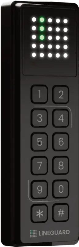 Die LiNEGUARD Keypad Reader Serie bietet eine robuste Multi-Technologie-Zutrittskontrolllösung, die HF/NFC (ISO14443/15693) und BLE-Digitalausweise mit einer langlebigen mechanischen Tastatur für einen zuverlässigen Betrieb in anspruchsvollen Umgebungen kombiniert. Die für sicherheitskritische Infrastrukturen entwickelten Leser unterstützen die Protokolle Wiegand, OSDP V2 (einschließlich Transparent Mode), SSCP und SPAC und bieten gleichzeitig erweiterte Sicherheitsfunktionen wie EAL6+-sichere Schlüsselspeicherung, Manipulationserkennung und Konformität mit den ANSSI-CSPN-Empfehlungen. Anpassbare mehrfarbige LEDs, akustisches Feedback sowie ein energieeffizienter radarbasierter Eco-Modus verbessern die Benutzerfreundlichkeit, während recycelbare Materialien und die Fertigung in Frankreich Nachhaltigkeit und Qualität gewährleisten. Mit kompakten Montagemöglichkeiten und vollständiger Konfiguration über LiNEGUARD Studio bieten die Line- und Matrix-Keypad-Varianten eine skalierbare Hochleistungslösung für private, gewerbliche und hochsichere Zutrittspunkte, die eine Authentifizierung per PIN, Ausweis oder mobilem Zugang erfordern.