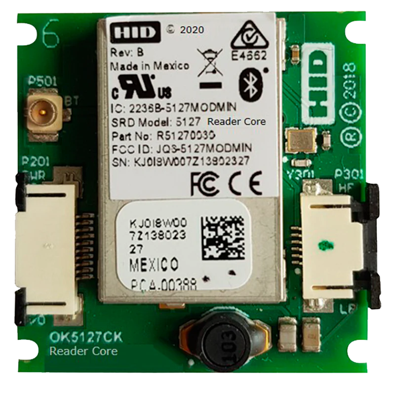 The HID OMNIKEY 5127CK Core is a powerful and ultra-compact OEM reader module that supports both high-frequency (HF) and low-frequency (LF) technologies, including Seos®, iCLASS SE®, MIFARE®, DESFire®, HID Prox® and NFC, making it a versatile solution for embedded authentication and access control; designed for seamless integration, it offers multi-interface options such as CCID, UART, USB and keyboard wedge, alongside support for NFC and Bluetooth Low Energy mobile credentials. External HF/LF and BLE antennas enable flexible custom antenna designs, while features such as remote wake-up, USB suspend/resume, and field-upgradeable firmware simplify deployment in industrial terminals, handheld devices, kiosks, vending systems, and secure identity platforms. With its compact footprint and broad OS compatibility, the 5127CK Core provides integrators with a future-ready, high-performance module for advanced identity and access management applications.