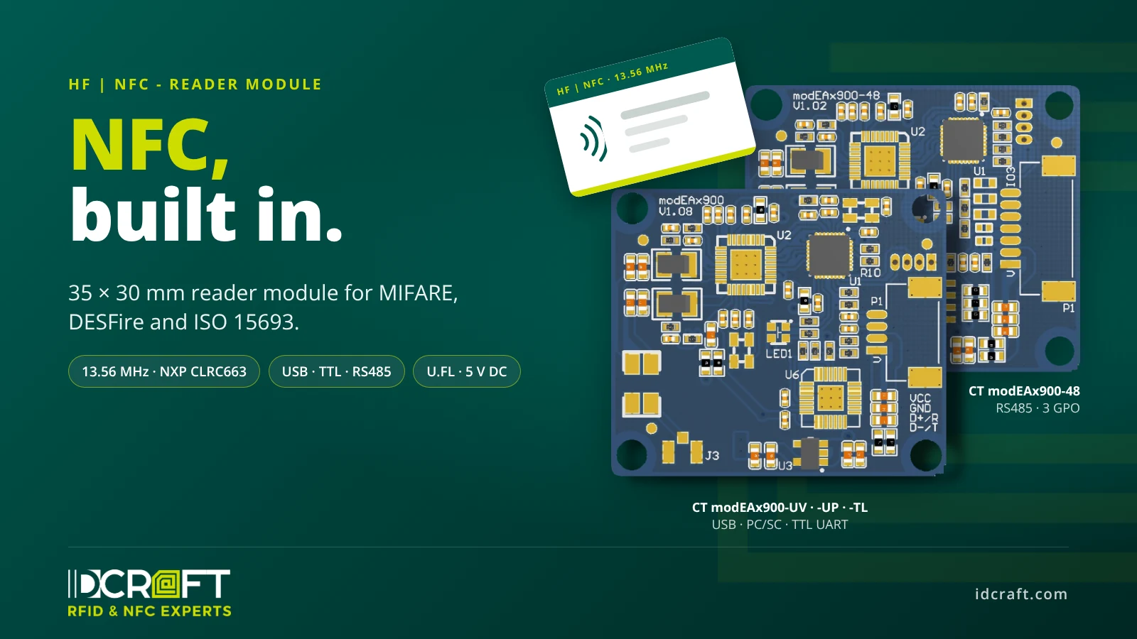 Build it in, don't bolt it on: an HF/NFC reader module for terminals, vending machines and machinery