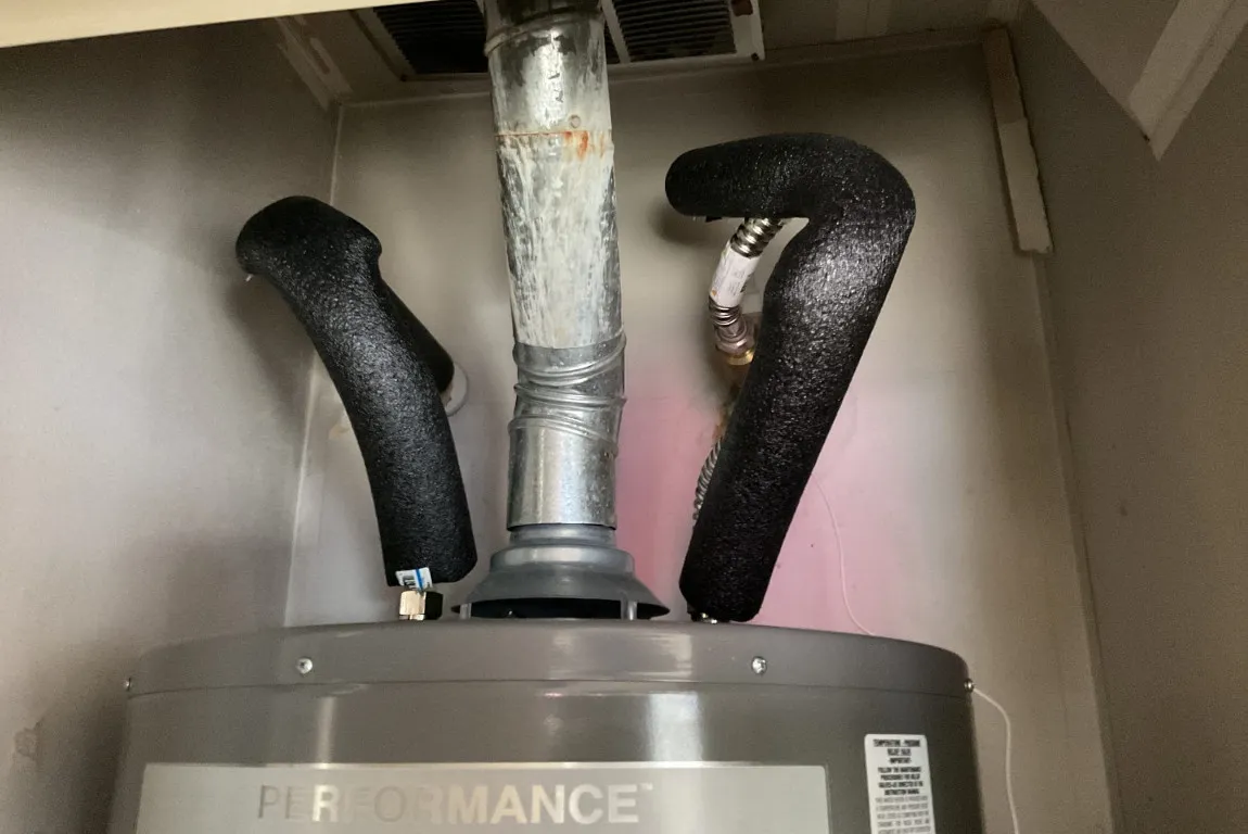 insulated water heater tank intake line